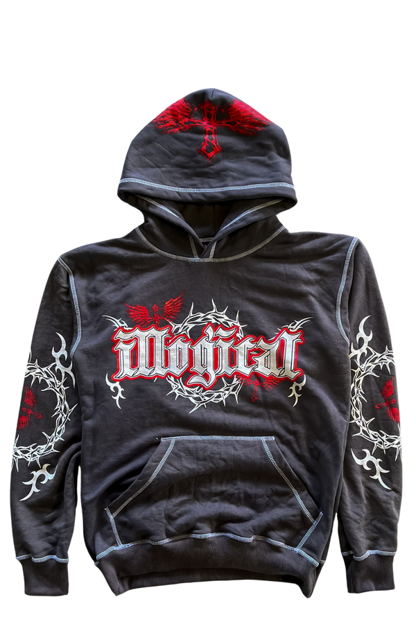 ILLOGICAL WINGED CROSS HOODIE (GREY/RED)